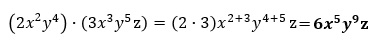Ejemplo de una multiplicación de monomios