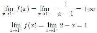 Cálculos de los límites laterales de una función con una discontinuidad inevitable de salto infinito.