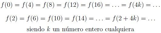 Fórmula del cumplimiento de la periodicidad en el ejemplo 1.