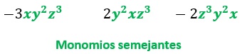 Dibujo de monomios semejantes con la parte literal desordenada